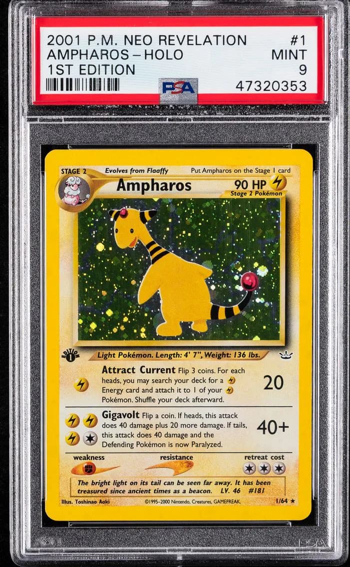 Ampharos-Holo 1st Edition, Neo Revelation, PSA 9