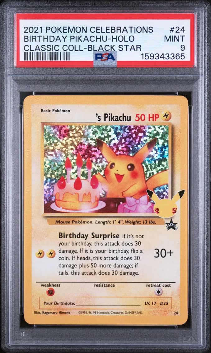 Birthday Pikachu-Holo, Celebrations Classic Collection, PSA 9