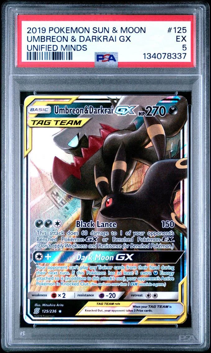Umbreon & Darkrai GX, Sun & Moon Unified Minds, PSA 5