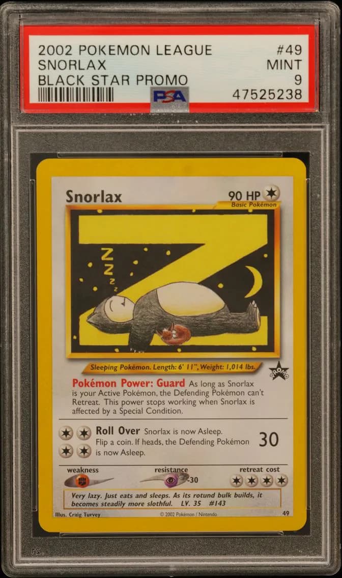 Snorlax, League Promo Black Star, PSA 9