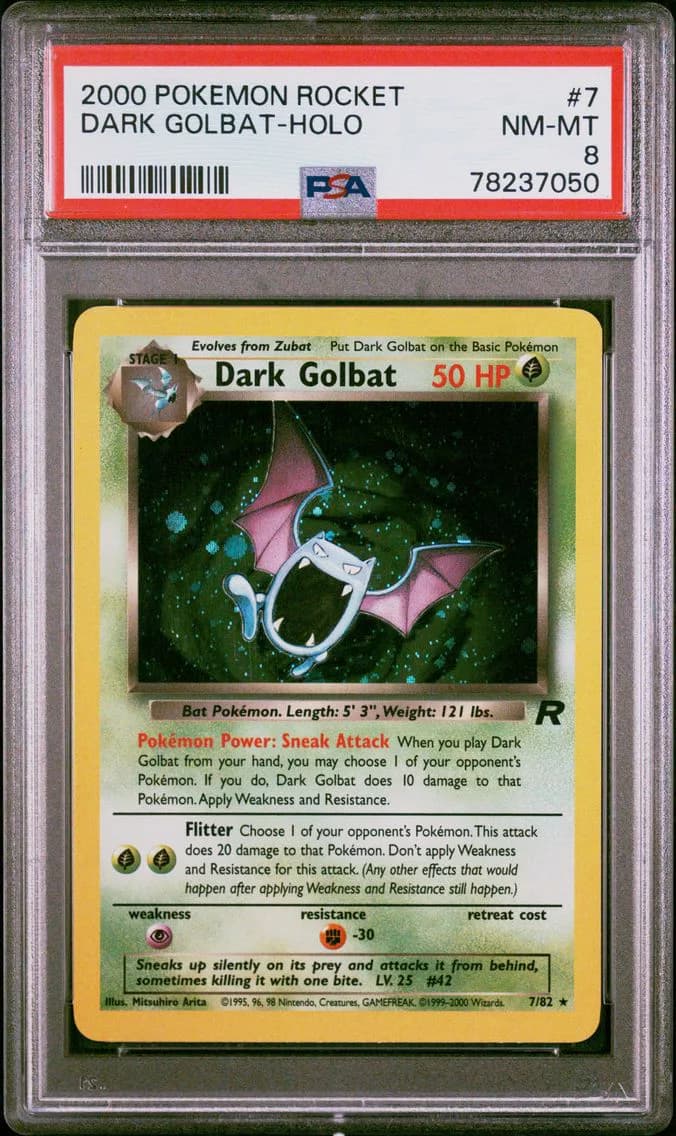 Dark Golbat-Holo, Rocket, PSA 8
