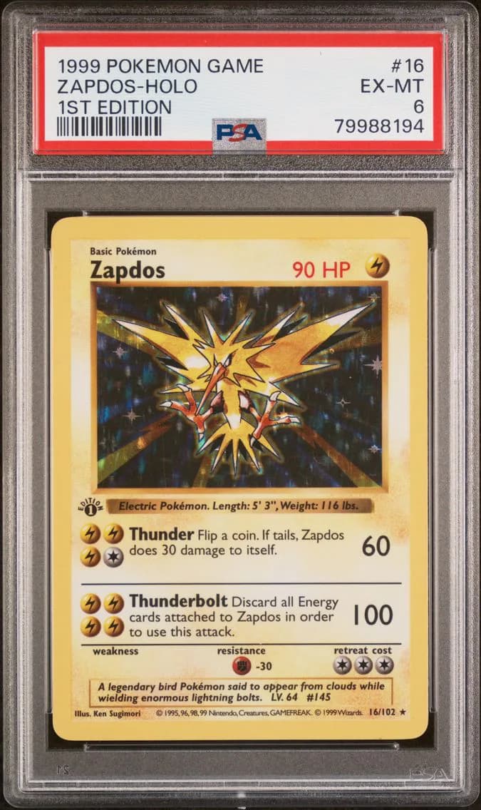 Zapdos-Holo 1st Edition, Game, PSA 6