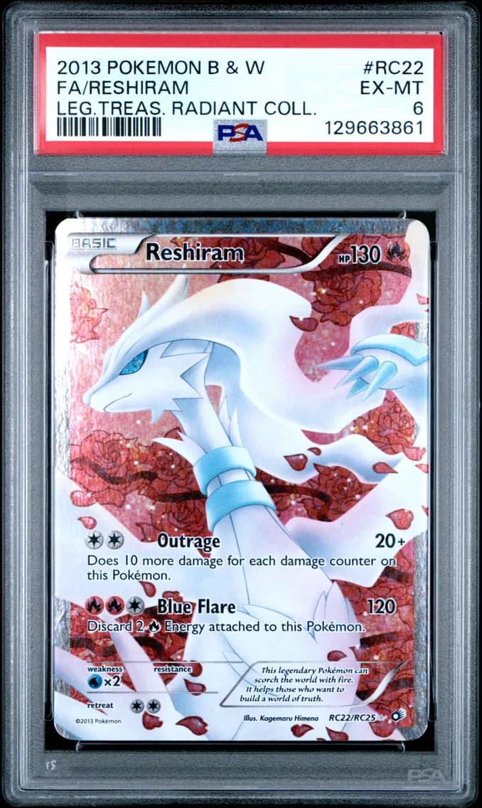 Reshiram, Black & White Legendary Treasures Radiant Collection, PSA 6