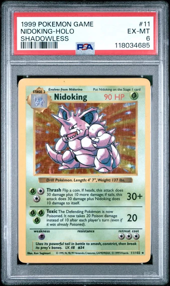 Nidoking-Holo Shadowless, Game, PSA 6