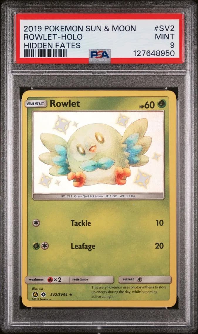 Rowlet-Holo, Sun & Moon Hidden Fates, PSA 9