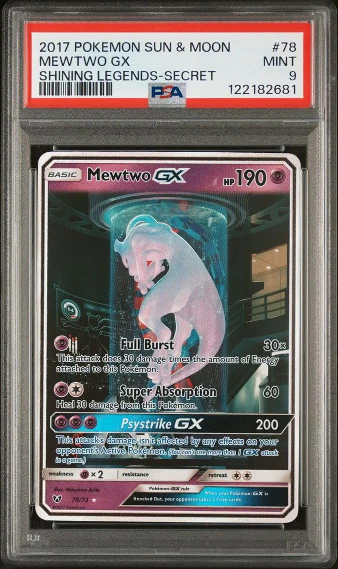 Mewtwo GX, Sun & Moon Shining Legends, PSA 9