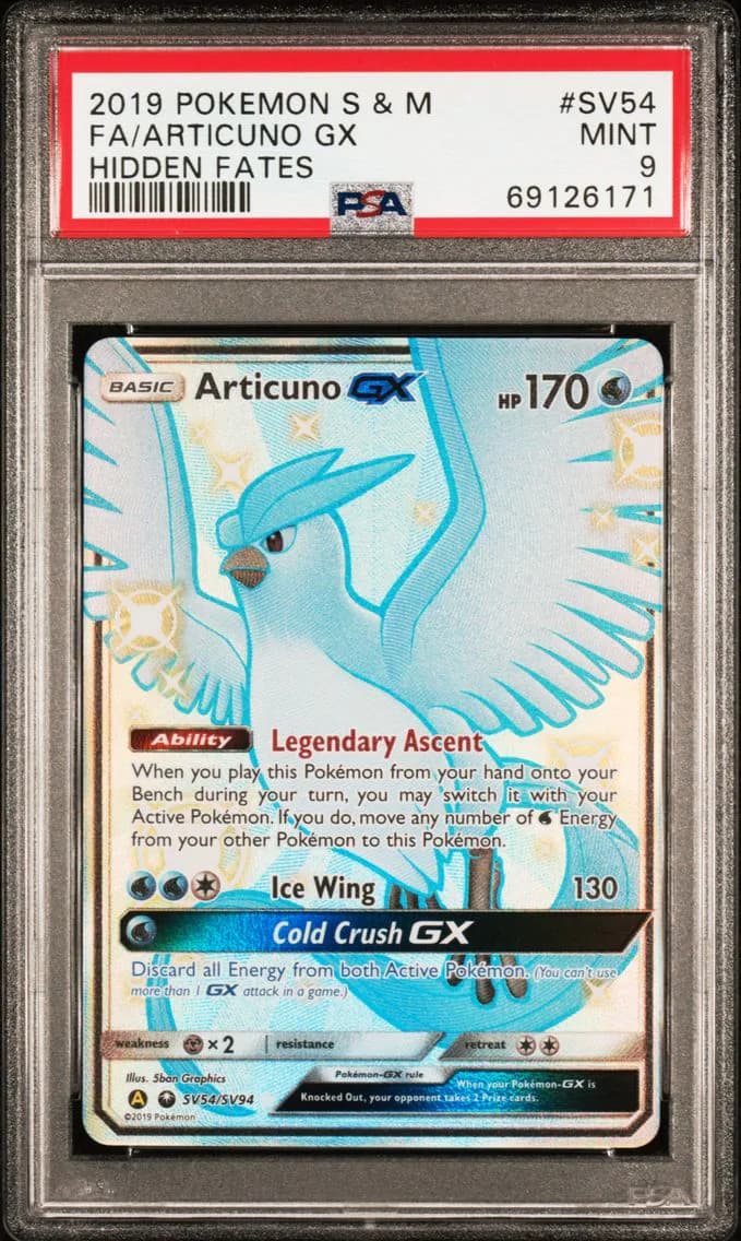 Articuno GX, Sun & Moon Hidden Fates, PSA 9