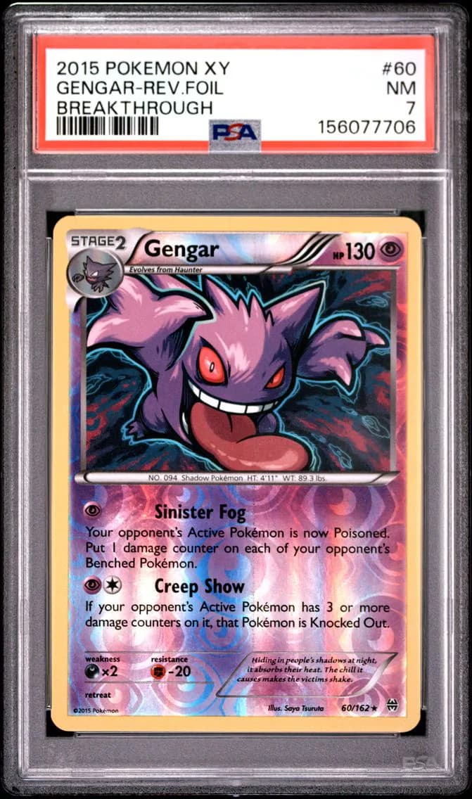 Gengar-Reverse Foil, XY Breakthrough, PSA 7