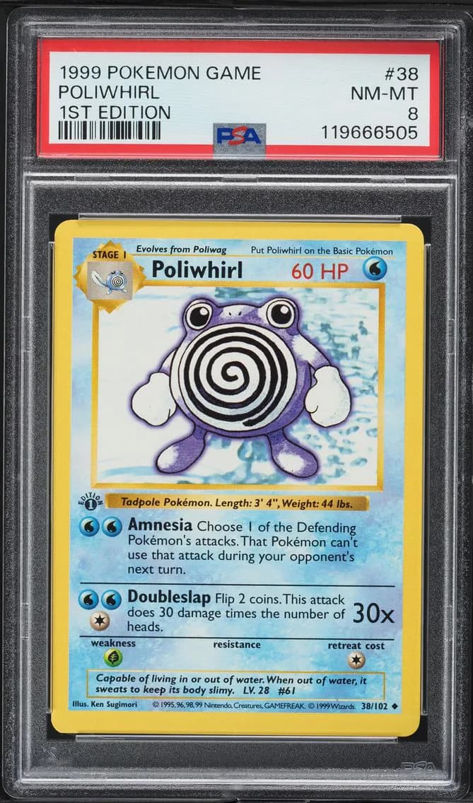 Poliwhirl 1st Edition, Game, PSA 8