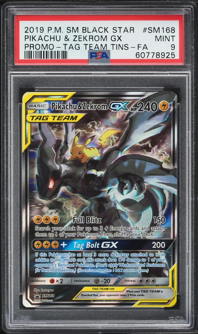 Pikachu & Zekrom GX, SM Black Star Promo, PSA 9