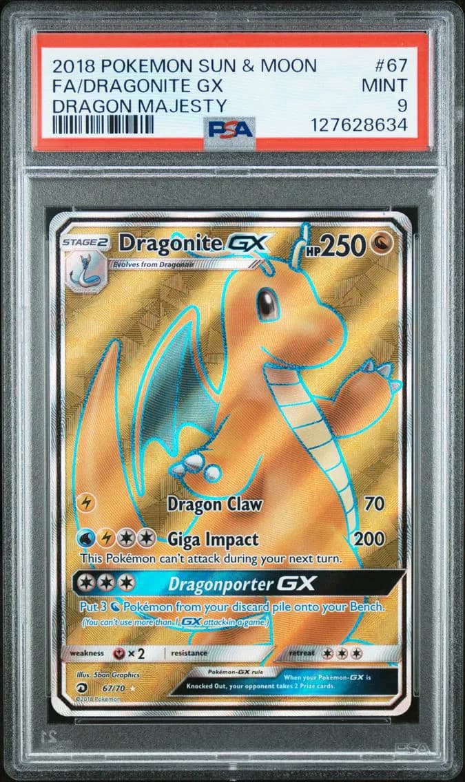 Dragonite GX, Sun & Moon Dragon Majesty, PSA 9