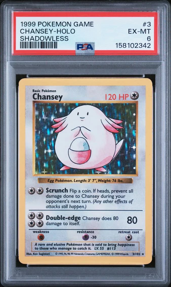 Chansey-Holo Shadowless, Game, PSA 6