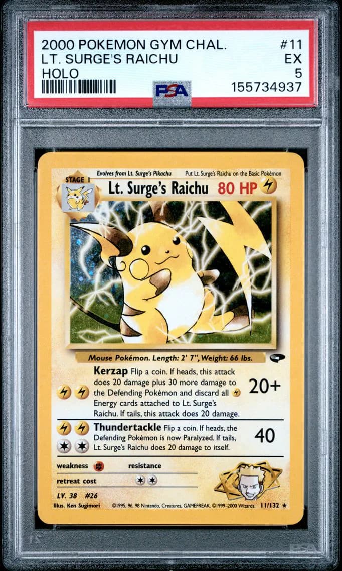 LT. Surge's Raichu, Gym Challenge, PSA 5