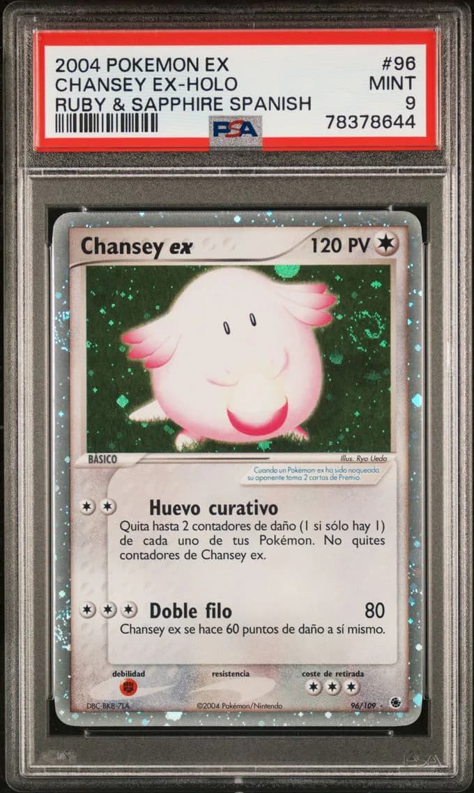 Chansey EX-Holo, Spanish EX Ruby & Sapphire, PSA 9