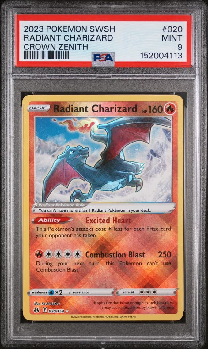 Radiant Charizard, Sword and Shield Crown Zenith, PSA 9