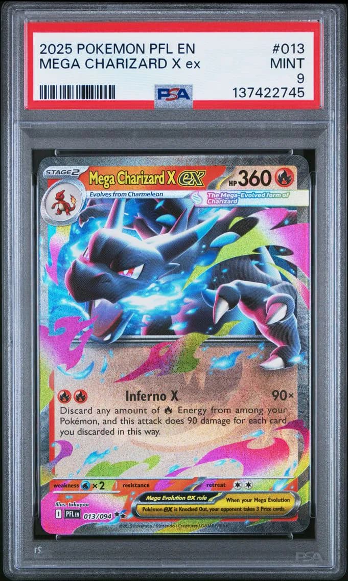 Mega Charizard X EX, Phantasmal Flames, PSA 9