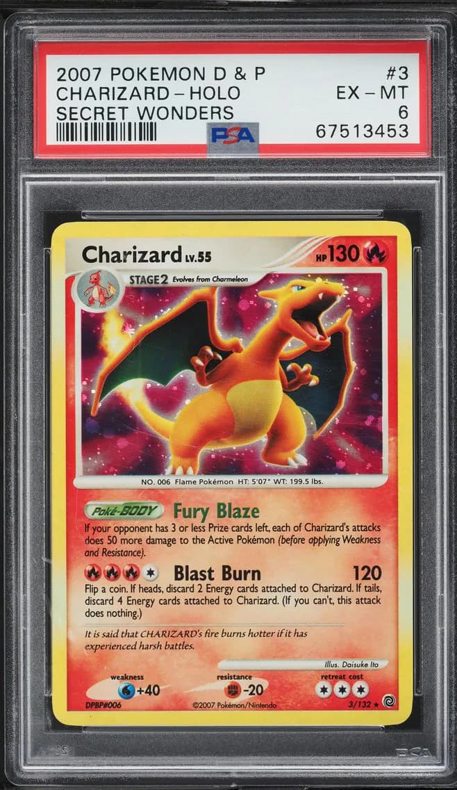 Charizard-Holo, Diamond & Pearl Secret Wonders, PSA 6