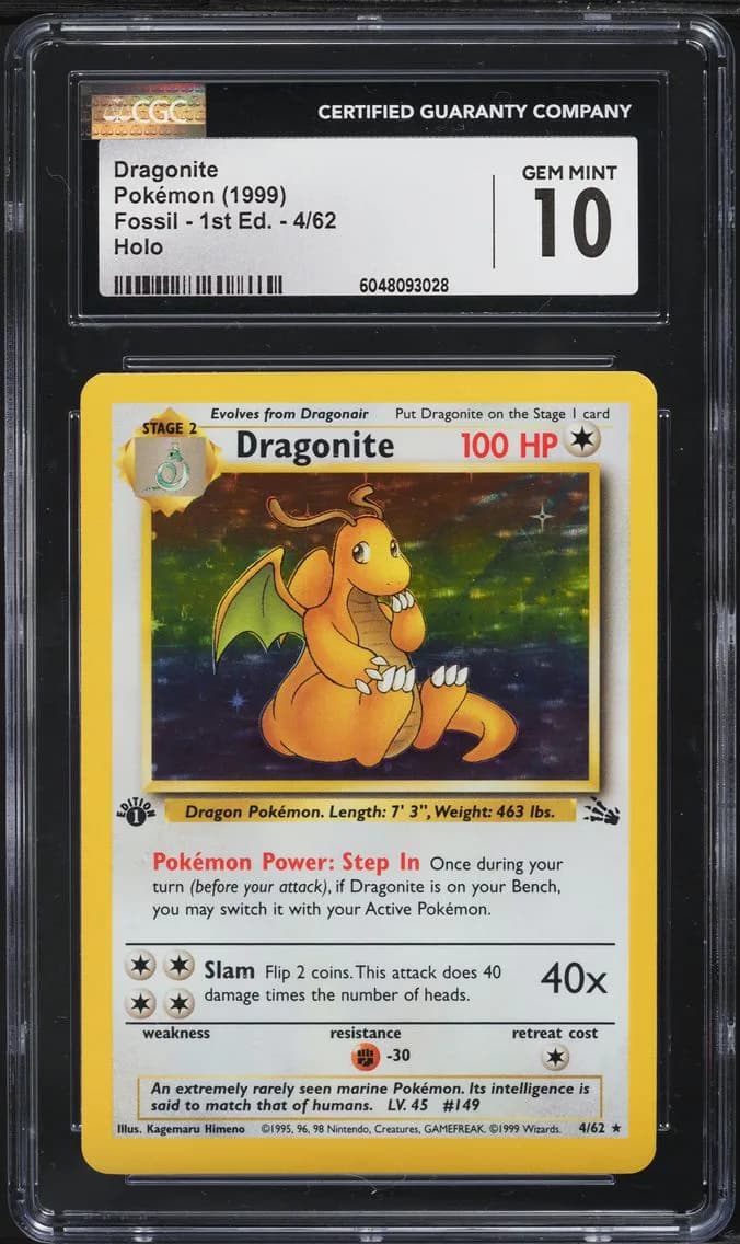 Dragonite-Holo 1st Edition, Fossil - 1st Edition, CGC 10