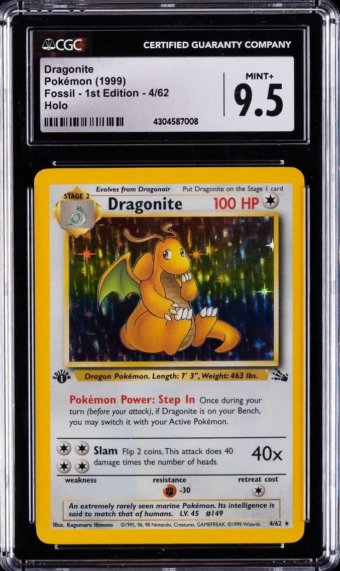 Dragonite-Holo 1st Edition, Fossil - 1st Edition, CGC 9.5