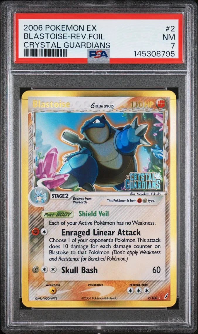 Blastoise-Reverse Foil, EX Crystal Guardians, PSA 7