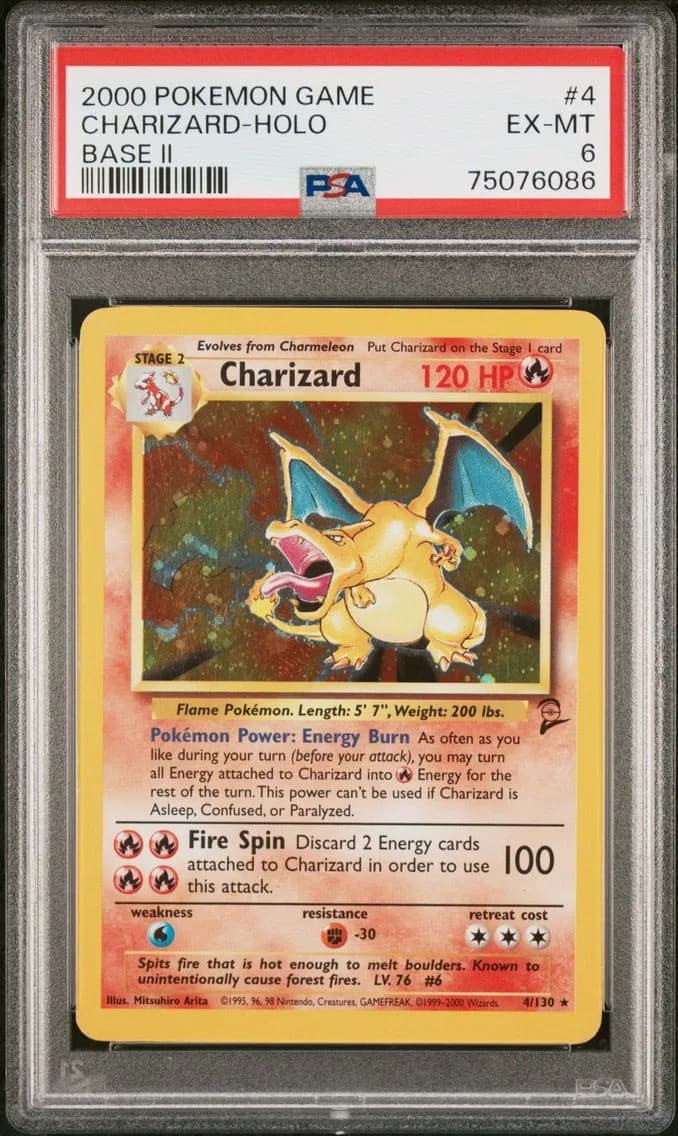 Charizard-Holo, Game Base II, PSA 6