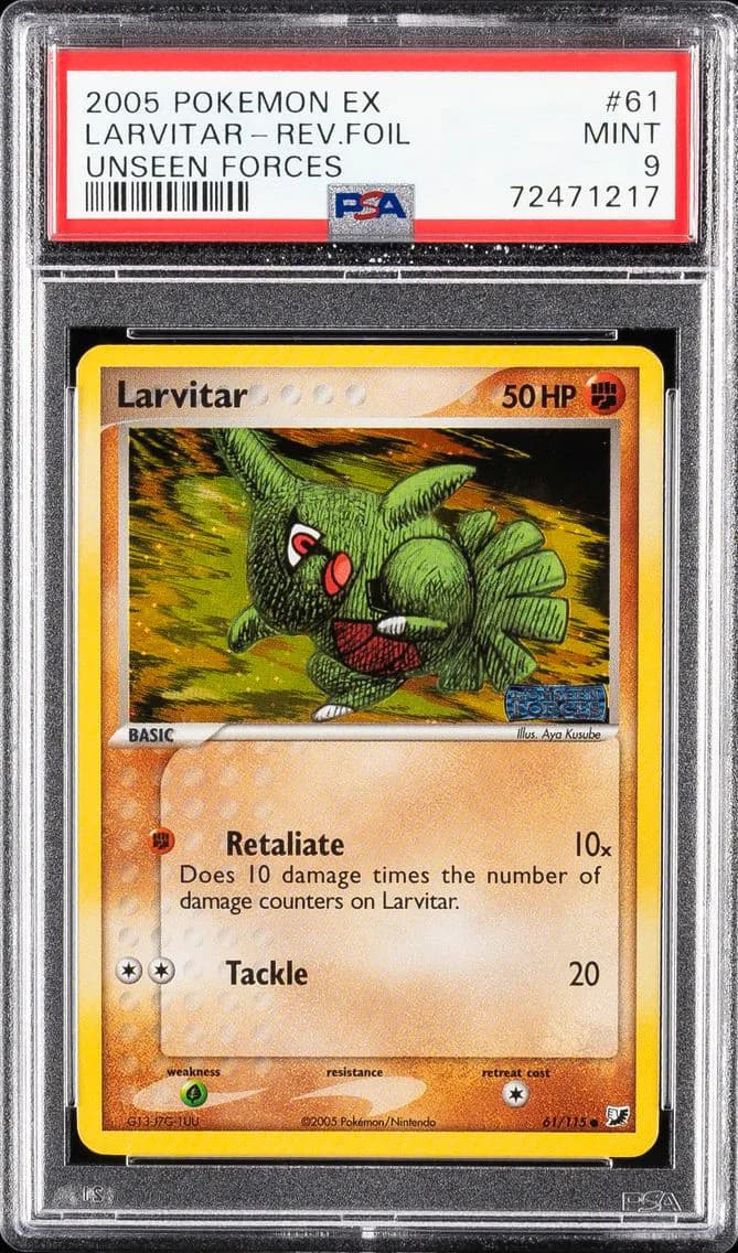 Larvitar-Reverse Foil, EX Unseen Forces, PSA 9