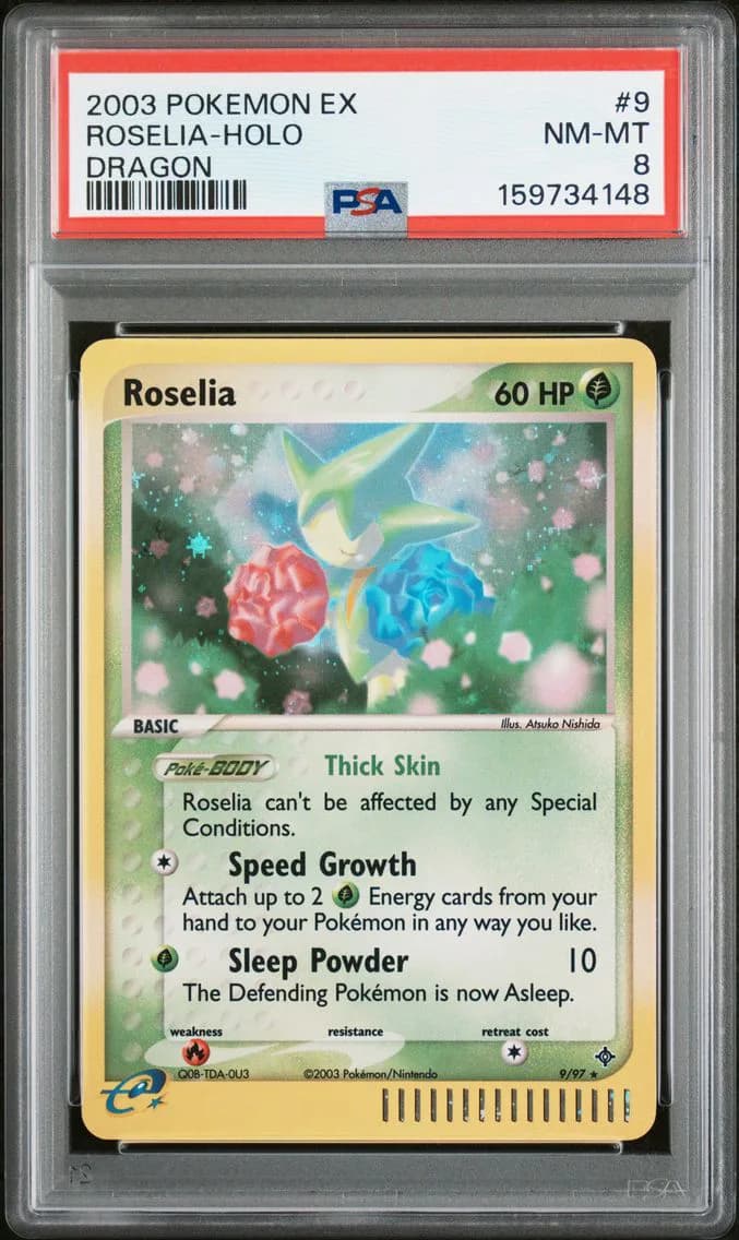 Roselia-Holo, EX Dragon, PSA 8
