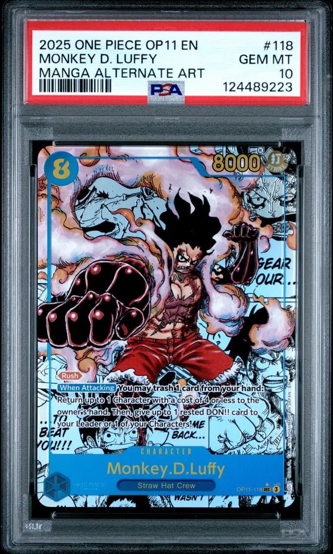 Monkey D. Luffy, One Piece OP11-A Fist of Divine Speed, PSA 10