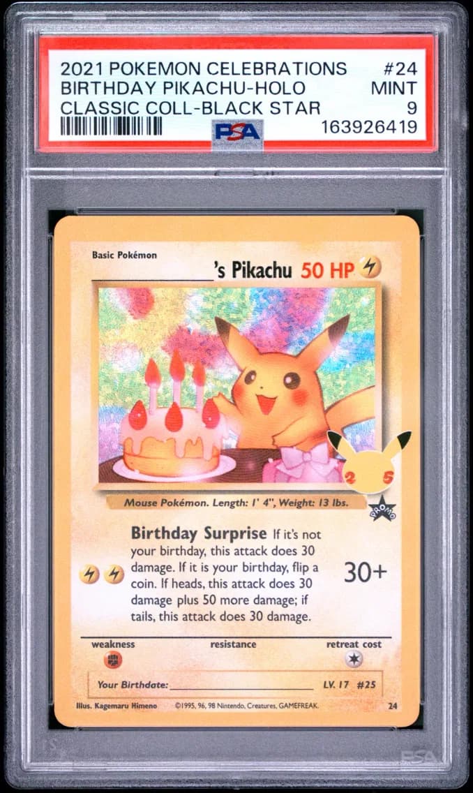 Birthday Pikachu-Holo, Celebrations Classic Collection, PSA 9