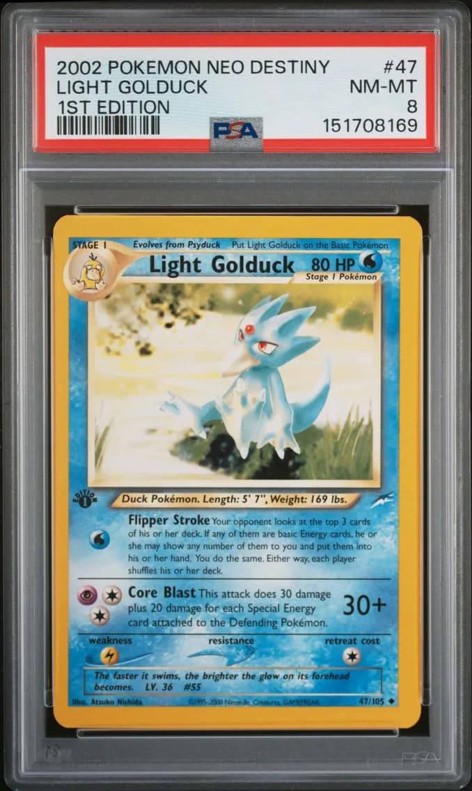 Light Golduck 1st Edition, Neo Destiny, PSA 8