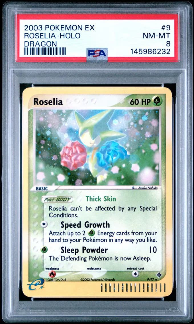 Roselia-Holo, EX Dragon, PSA 8
