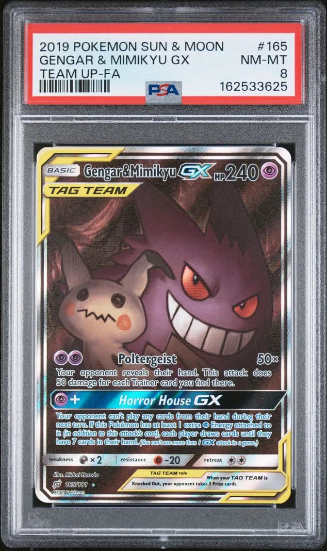 Gengar & Mimikyu GX, Sun & Moon Team Up, PSA 8