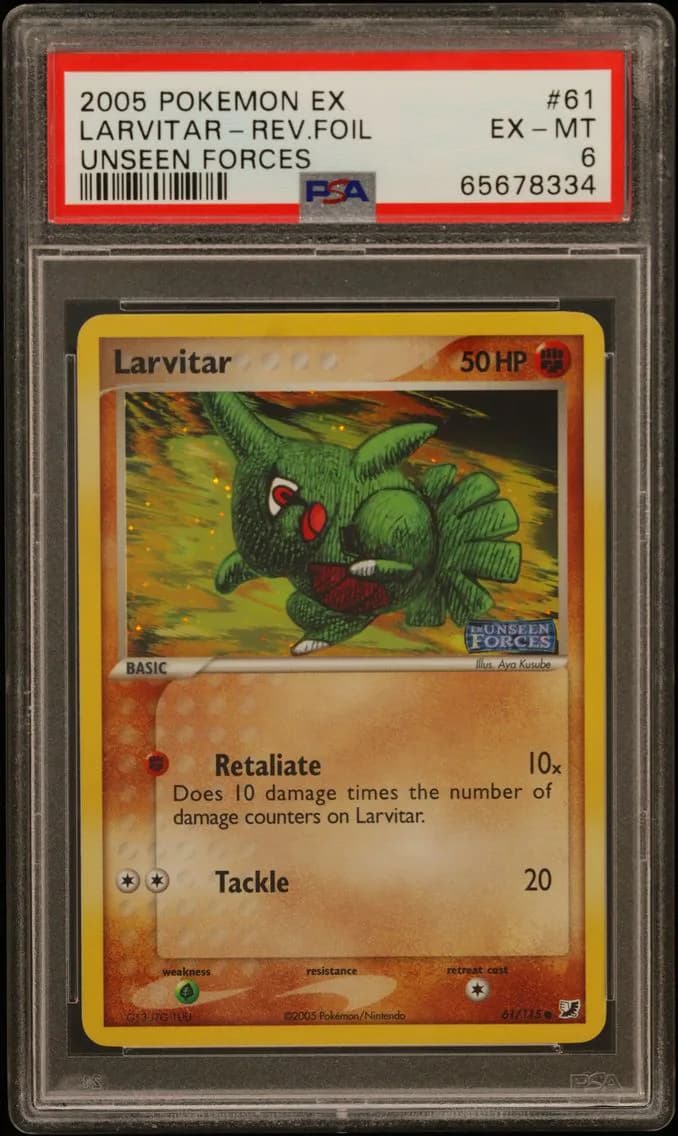 Larvitar-Reverse Foil, EX Unseen Forces, PSA 6