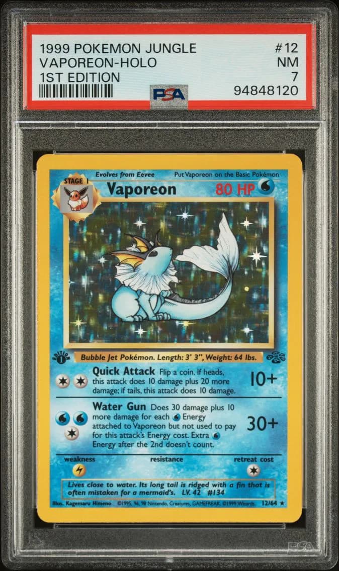 Vaporeon-Holo 1st Edition, Jungle, PSA 7