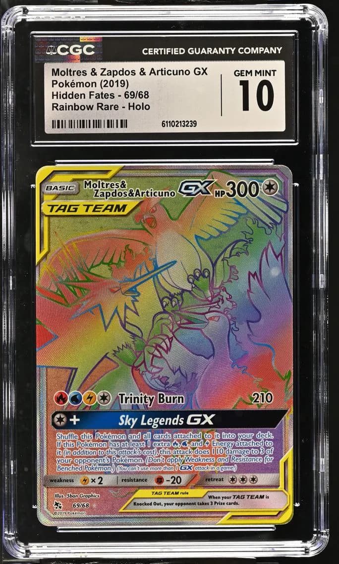 Moltres & Zapdos & Articuno GX, Hidden Fates, CGC 10