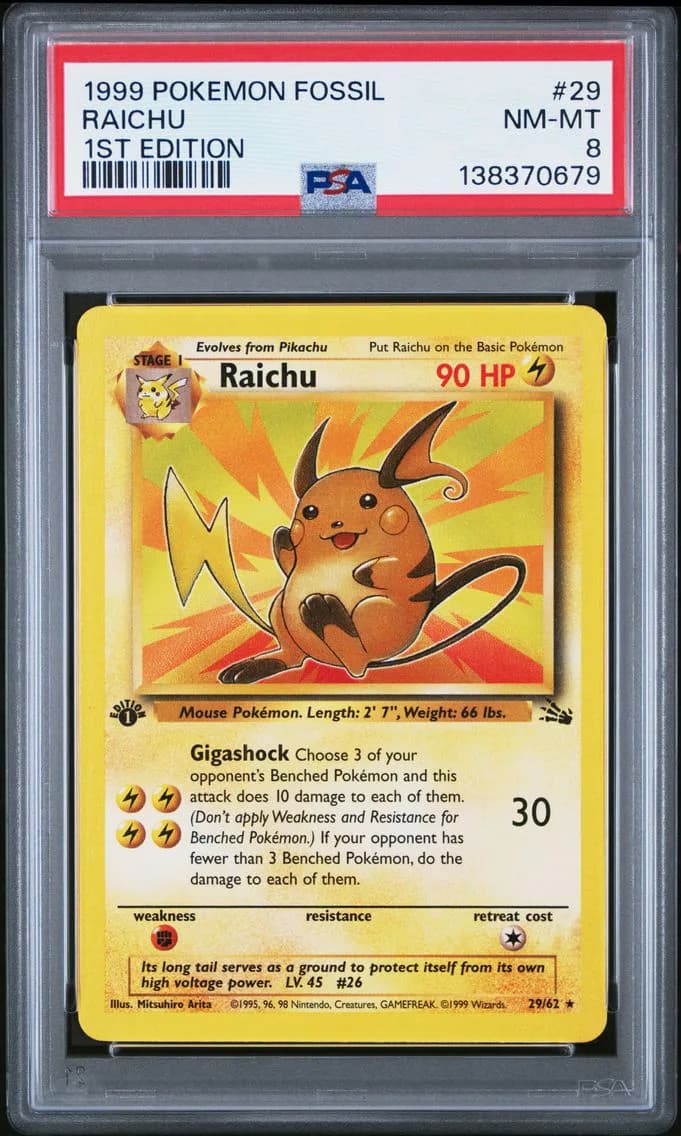 Raichu 1st Edition, Fossil, PSA 8