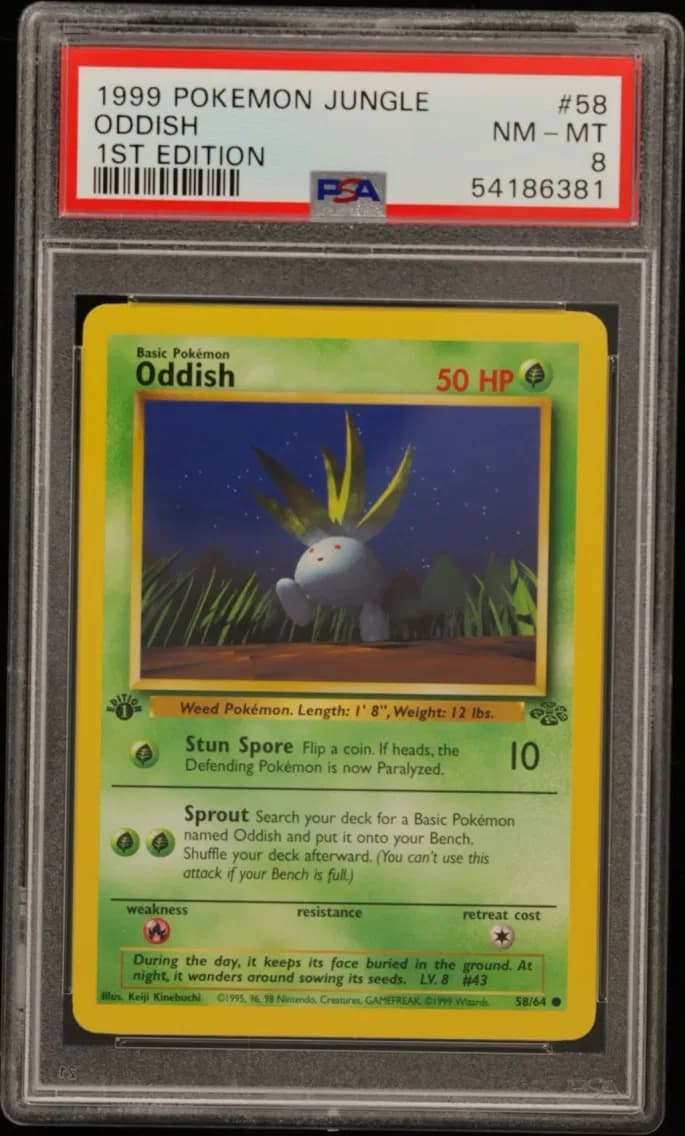 Oddish 1st Edition, Jungle, PSA 8