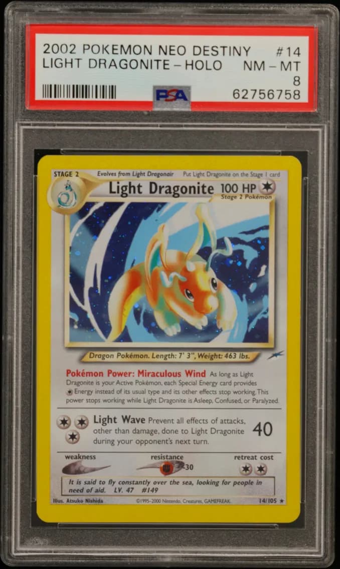 Light Dragonite-Holo, Neo Destiny, PSA 8