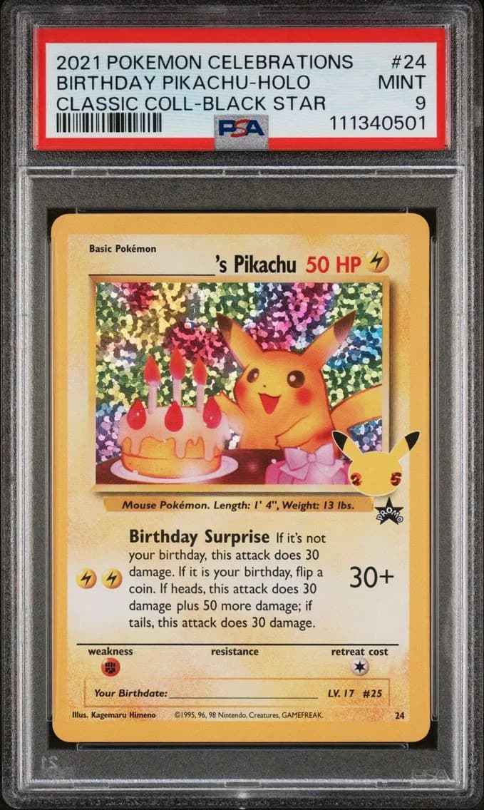 Birthday Pikachu-Holo, Celebrations Classic Collection, PSA 9