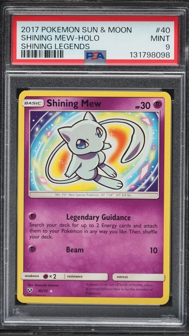 Shining Mew-Holo, Sun & Moon Shining Legends, PSA 9