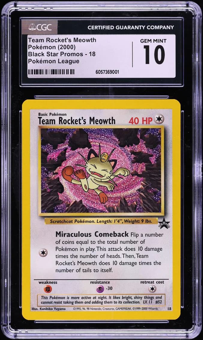 Team Rocket's Meowth, Black Star Promos - WotC, CGC 10