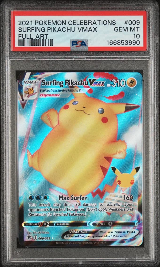 Surfing Pikachu VMAX, Celebrations, PSA 10