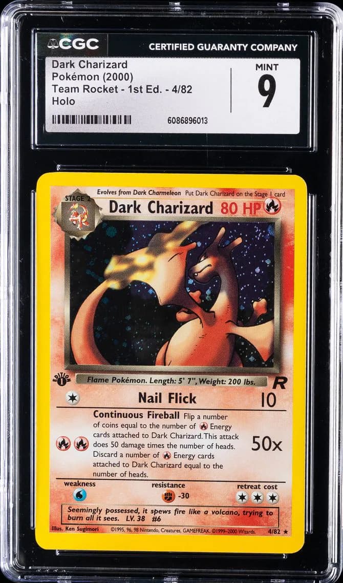 Dark Charizard-Holo 1st Edition, Team Rocket - 1st Edition, CGC 9