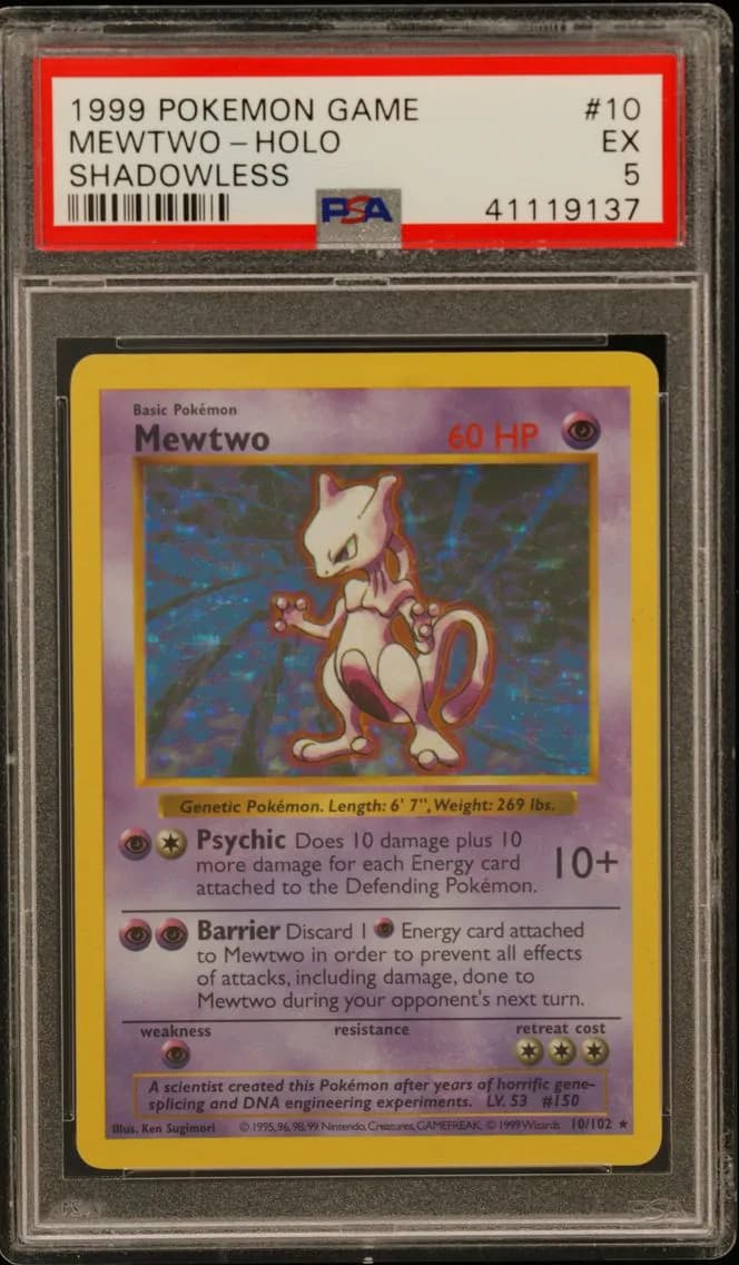 Mewtwo-Holo Shadowless, Game, PSA 5