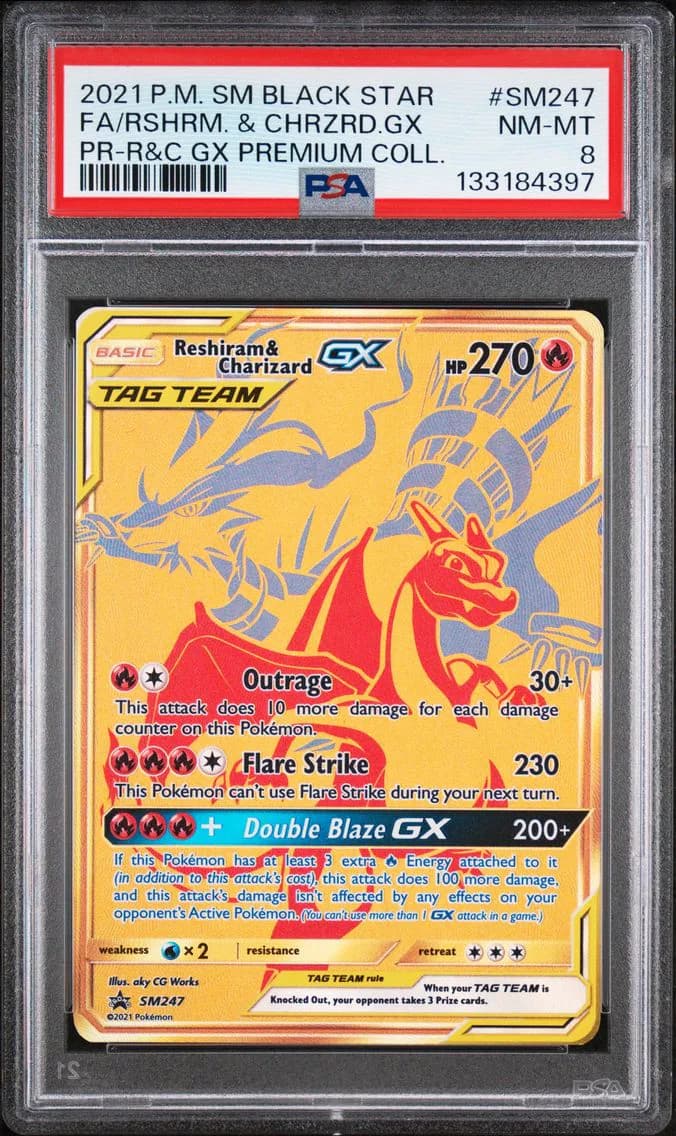 Reshiram & Charizard GX, SM Black Star Promo, PSA 8