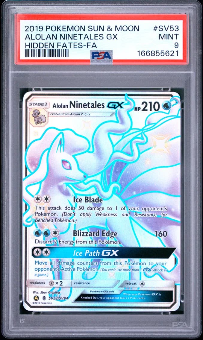 Alolan Ninetales GX, Sun & Moon Hidden Fates, PSA 9
