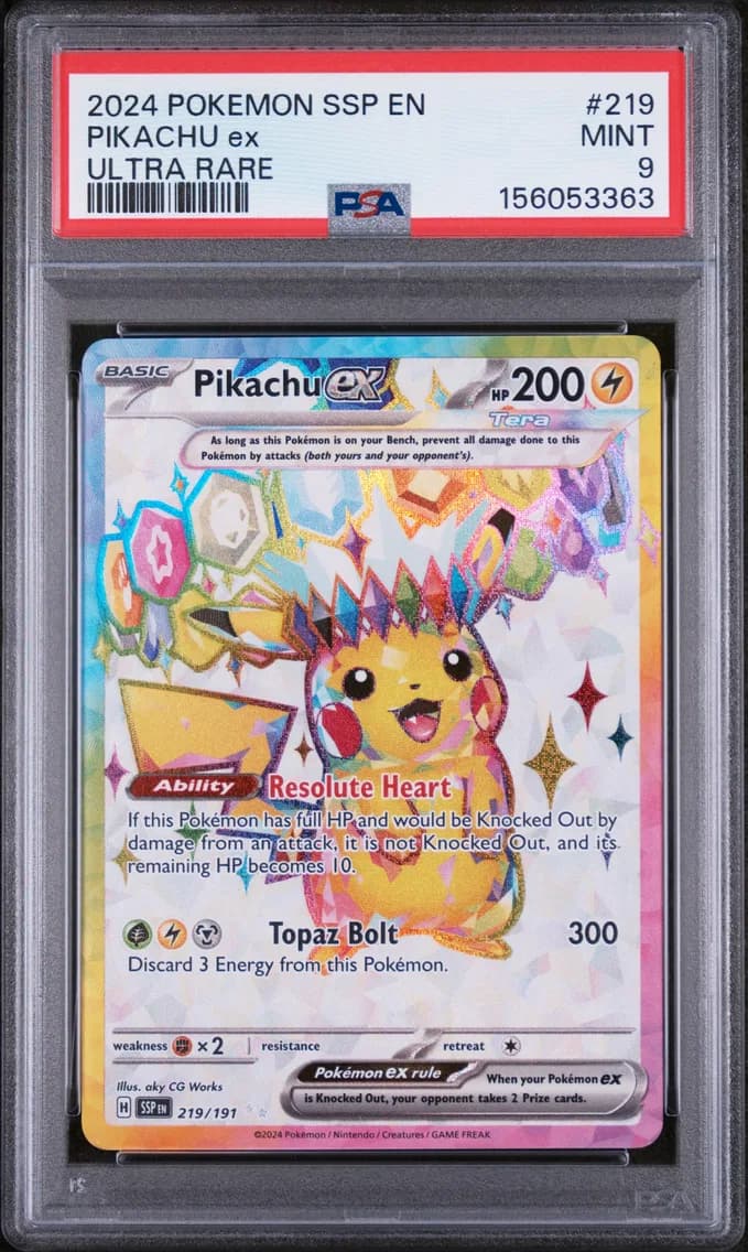Pikachu EX, Surging Sparks, PSA 9