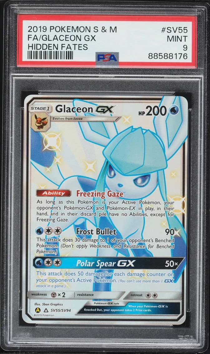Glaceon GX, Sun & Moon Hidden Fates, PSA 9
