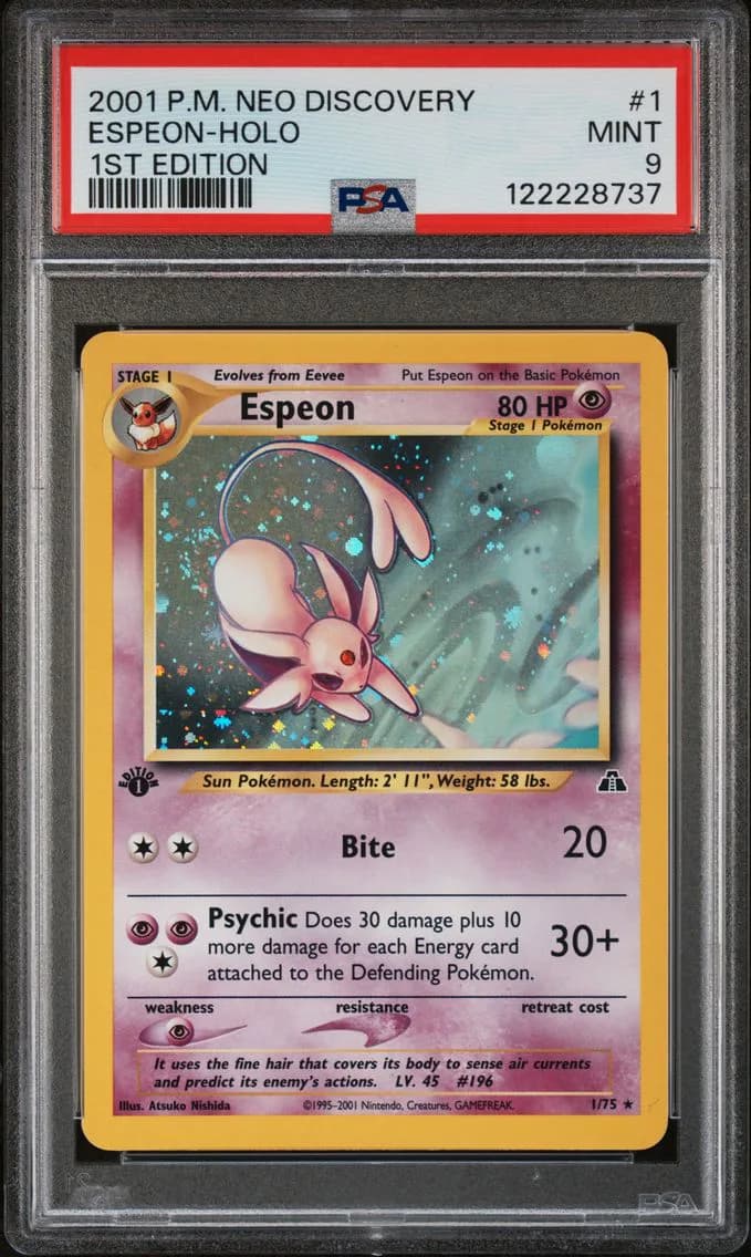 Espeon-Holo 1st Edition, Neo Discovery, PSA 9