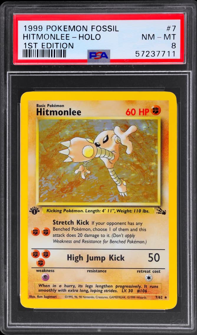 Fossil 1st Edition Holo Hitmonlee, Fossil, PSA 8
